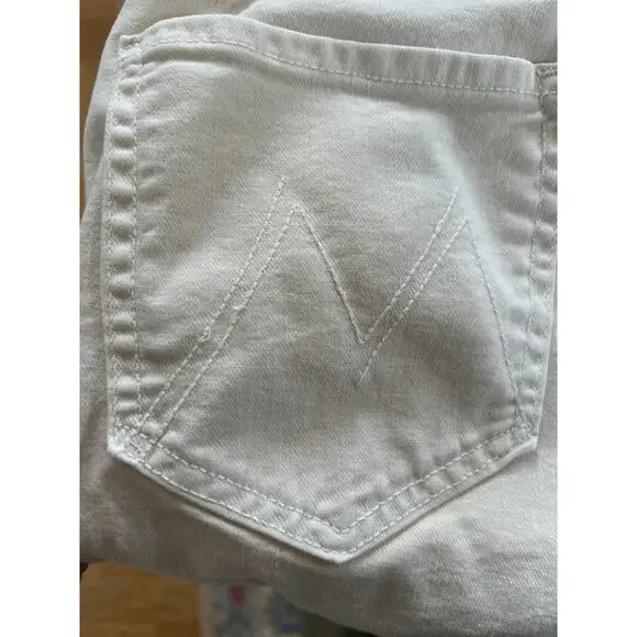 Mother High Waisted Rascal Ankle Fray Chalk Ivory Cream Beige Jeans